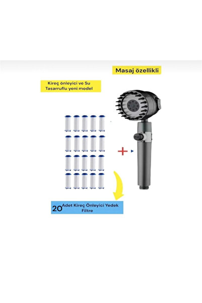 TRUVA 20 Adet Yedek Filtreli Masaj özellikli duş başlığı (Kireç Önleyici özel...