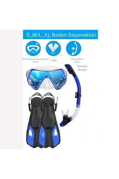 TechTic Snorkeling Set with Paddles Scuba Diving Equipment Fin Diving Goggles Set 37-41(S-M)42-47(L-Xl)