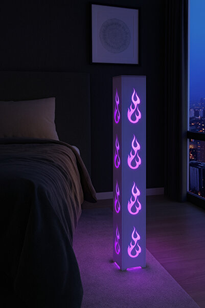 ARTILED RGB Alev Desenli Dekoratif Akıllı Lambader – Mobil Uyumlu Metal Gövde,