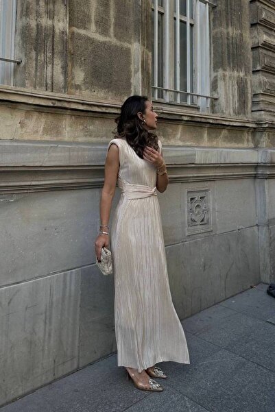 Varyete Vatkalı Piliseli Kemer Detay Elbise