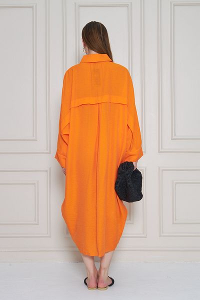 Pasaklı Giyim Women's Bat Sleeve Suitable for Hijab Shirt Dress Linen Blended Oversize Orange Tunic 3282420