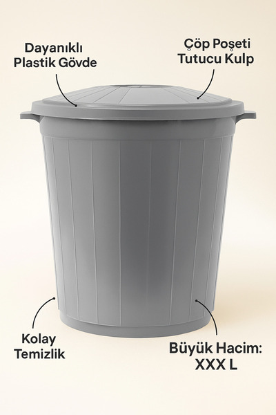 OLİWA DECOR Çöp Kovası 70 Litre DevKova – “Az boşalt, çok yaşa!” Çöp Kutusu