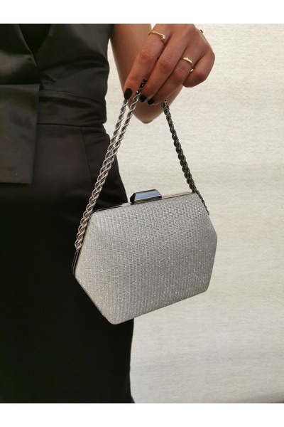 Soave Collection GEANTĂ DE SEARĂ PENTRU FEMEI CU LANT LUMINOUS ARGINTIU PENTRU PETRECERE DE NOAPTE DE NUNTĂ