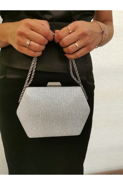 Soave Collection GEANTĂ DE SEARĂ PENTRU FEMEI CU LANT LUMINOUS ARGINTIU PENTRU PETRECERE DE NOAPTE DE NUNTĂ