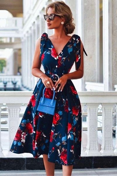 Silerra Rochie midi cu imprimeu floral cu detaliu panglică de umăr pentru femei