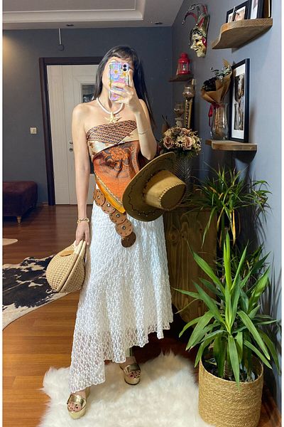 MODAGK Asymmetrical Lace Midi Bohemian Skirt