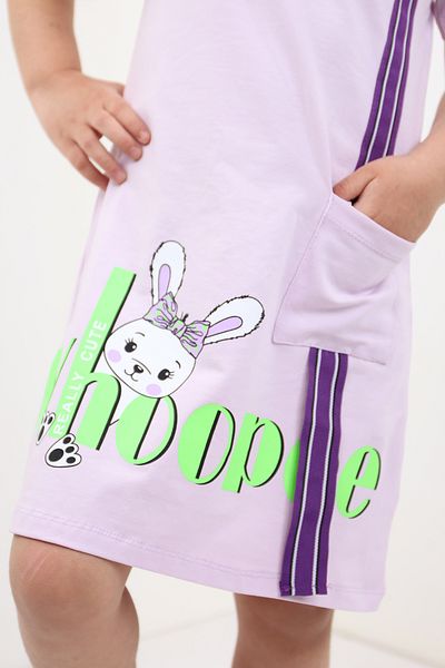 Toontoy Girl's Pocketed Striped Rabbit Printed Dress