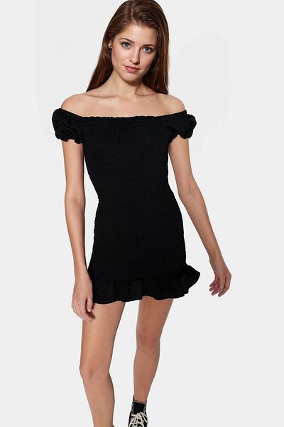 PayBuy Stylish Mini Dress 85% Viscose 15% Polyamide Fabric Balloon Sleeve Bodycon Fit Trend Design