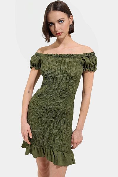 PayBuy Stylish Mini Dress 85% Viscose 15% Polyamide Fabric Balloon Sleeve Bodycon Fit Trend Design