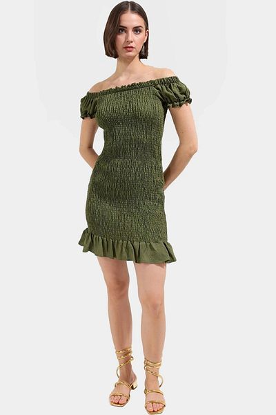 PayBuy Stylish Mini Dress 85% Viscose 15% Polyamide Fabric Balloon Sleeve Bodycon Fit Trend Design