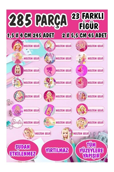 Kt Grup Okul Etiketi Kalem Defter Etiketi Özel Isimli Etiket Barbi Kızlar 23 ...