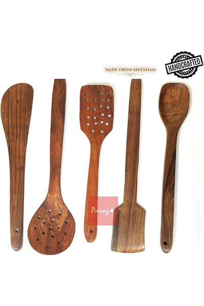Chefline Wooden Utensils, 5 Pcs Eco-Friendly, Non-Stick Safe Kitchen Tools for Everyday Cooking