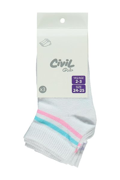 Civil Girls White Booties Socks for Girls 2-12 Years Old Set of 3