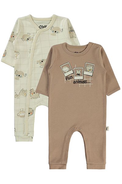 Civil Baby 3-9 Months Brown Overalls for Baby Boy Set of 2