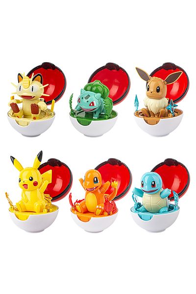 Takara Tomy 6pcs No Box Latest Style Pokemon Pocket Monster Pokeball Deformation Toy Pikachu Charizard Bulbasaur