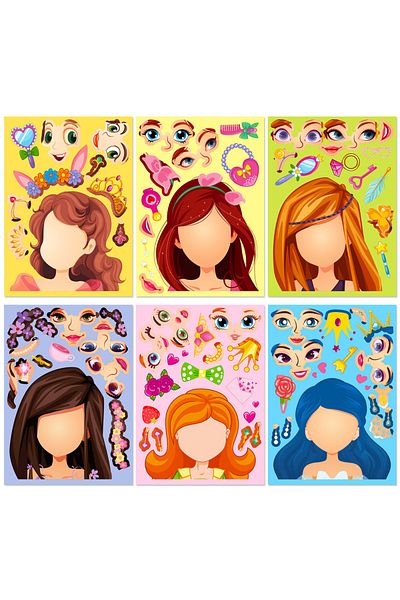 Choice 6pcs 6/18 Sheets Children Diy Puzzle Sticker Cute Little Princess Face Creative Anime Cartoon Assemb