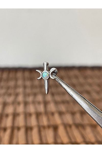Rupen Kraft 316 L Surgical Steel Sword Moon Opal Stone Lip Cartilage Helix Tragus Piercing 8mm X 1.2mm