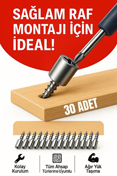 TOYFEST 30'lu Raf Vida Seti – Kolay Kurulumlu Dayanıklı Raf Sabitleme Vidaları