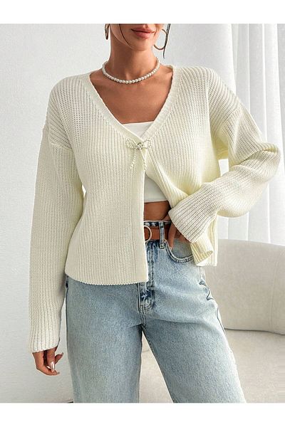 tofan Tricot Cardigan with Bow Detail