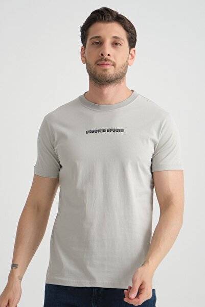 Shooter Ανδρικό γκρι μπλουζάκι με λαιμόκοψη Premium βαμβακερό - Υψηλής ποιότητας κανονική εφαρμογή