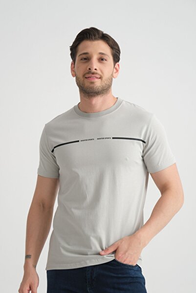 Shooter Ανδρικό μπλουζάκι γκρι ποδηλατικό λαιμόκοψη 100% βαμβακερό - αναπνεύσιμη κανονική εφαρμογή