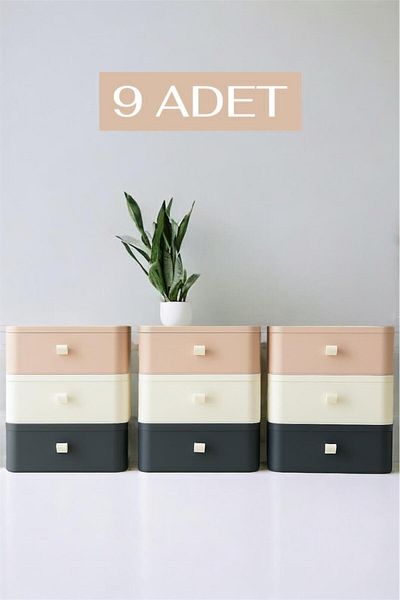Bayev Mix Color 9Pcs Συρταριέρα Κουτί κοσμημάτων Μακιγιάζ Καλλυντικά Organizer Συρτάρια Οργάνωση γραφείου