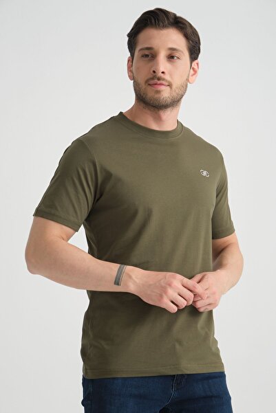 Shooter Ανδρικό μπλουζάκι από ελαστικό βαμβακερό χακί - Αναπνεύσιμο, Μίνιμαλ λογότυπο, Κανονική εφαρμογή