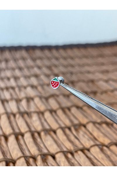 Rupen Kraft 316 L Surgical Steel Enameled Strawberry Lip Cartilage Helix Tragus Piercing 8mm X 1.2mm