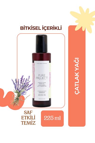 Pure Project Pregnancy Anti-Stretch Mark and Anti-Stretch Skin Care Oil Containing Lavender, Argan and Rose Oil