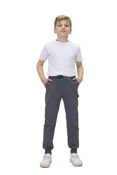Asortix Boys' Gray School Trousers 100% Cotton Elastic Waist and Leg Relaxed Fit