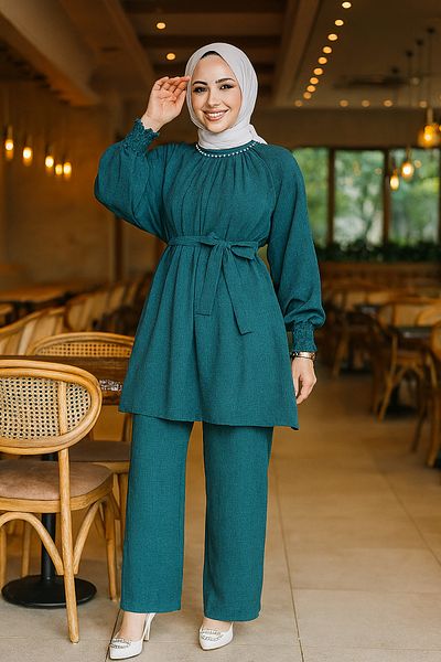 Neva Style Ζώνη Petrol Blue Hijab Διπλό Σετ 44691PM