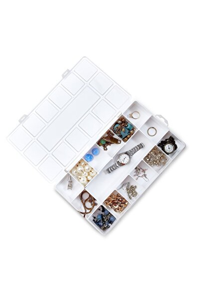 HOMİNG Necklace Ring Accessory Storage and Organizer Jewelry and Watch Box 15 Compartments Large Size White