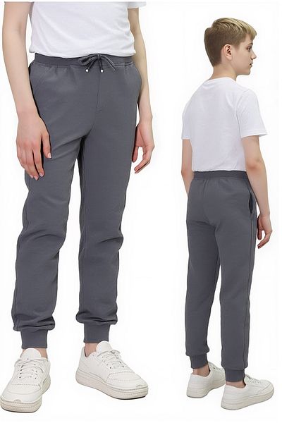 Asortix Boys' Gray School Trousers 100% Cotton Elastic Waist and Leg Relaxed Fit