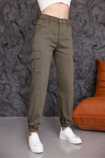 alanora Kadın Yüksek Bel Paçası Lastikli Jogger Kargo Cep Pantolon