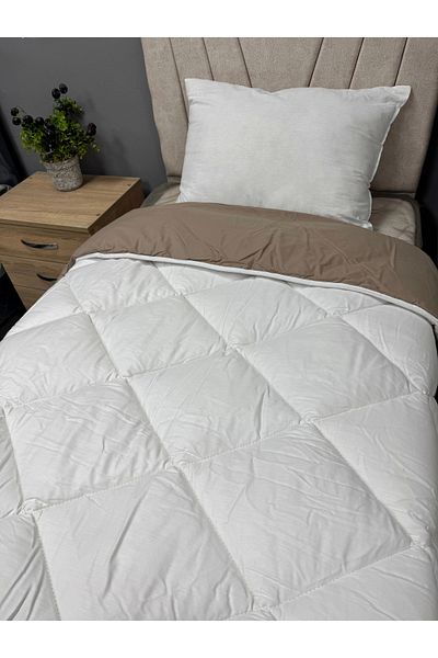 Clasy 100% Cotton Ranforce Double Quilt Double Sided Milky Brown-White Plain Patterned Quilted