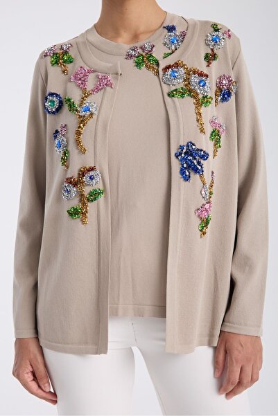 trikobis FLOWER EMBROIDERY DETAILED SPECIAL DESIGN Knitwear Cardigan