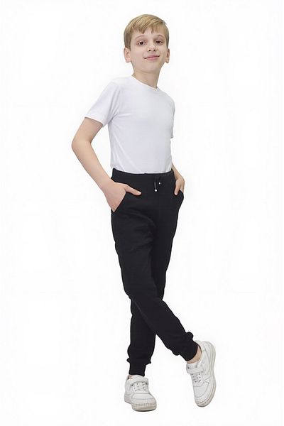 Asortix Boys' Black School Trousers 100% Cotton Elastic Waist and Leg Relaxed Fit