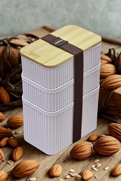 Piev Practical Zebra Triple Bamboo Lid Storage Nutrition Container No:4