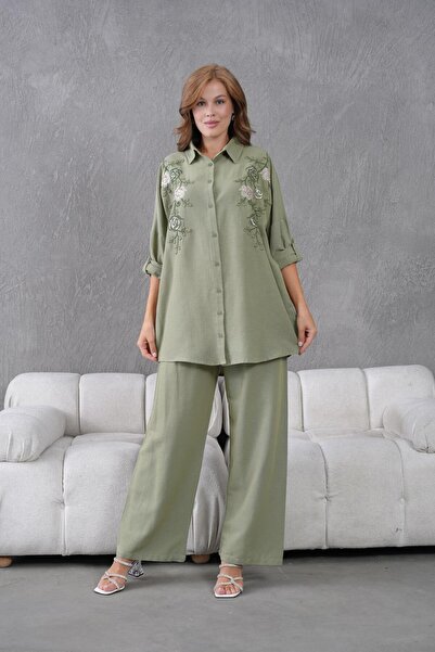 BURRASCA Oversize Linen Set with Embroidered Stones