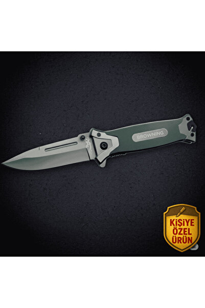 Tesbihane Browning Yeşil Polimer Saplı Isme Özel Yazılı 9cr18mov Kalite Paslanmaz Çelik Avcı Ve Kamp Bıçağı