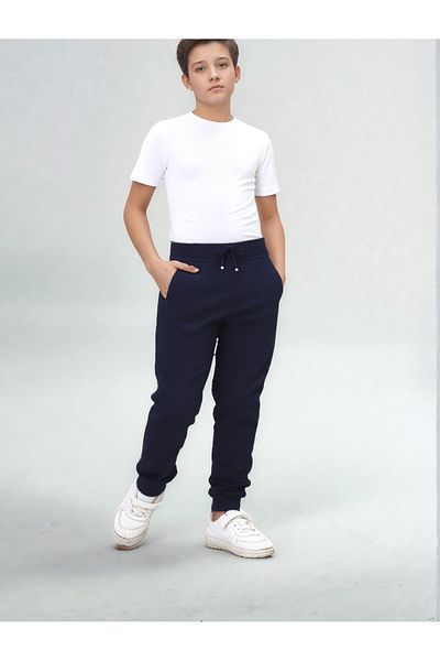 Joui Co Children's Knitted Combed Cotton School Pants with Elastic Waist and Legs