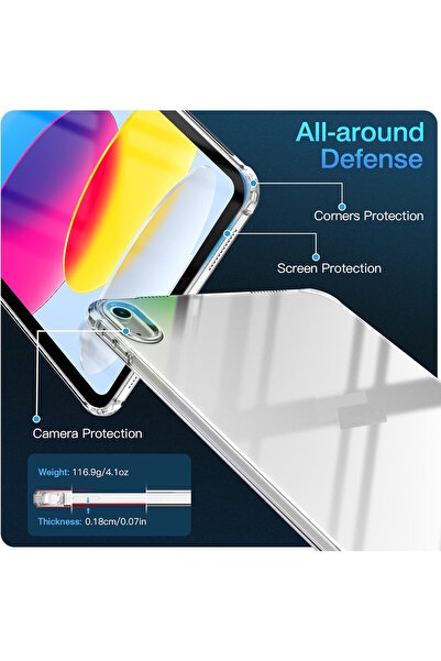 m.tk moveteck آيباد 11 حافظة تابلت Nesil A16 مقاس 11 بوصة/الجيل العاشر 10.9 من السيليكون الشفاف المضاد للصدمات (متوافق)