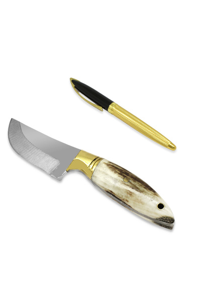 Tesbihane Özel Kutu Geyik Boynuzu Saplı Mini Barınlı Isme Özel 4116 Kalite Paslanmaz Çelik Avcı Kamp Bıçağı