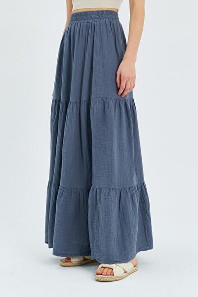 Mixray 4567 Fusta de damă antracit - Volane lungi de muselină