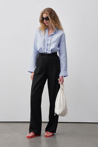 mathilda store Women's Black Linen Palazzo Trousers