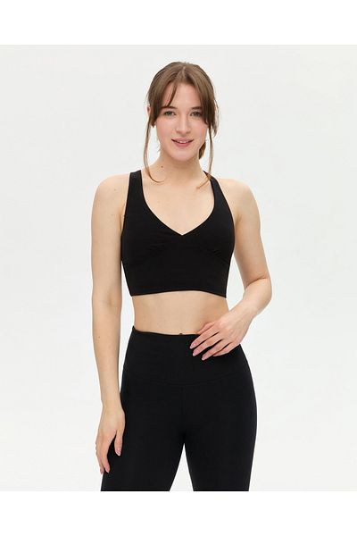 Ayma Active Black Organic Cotton Low-cut Cross Strap Halter Bustier