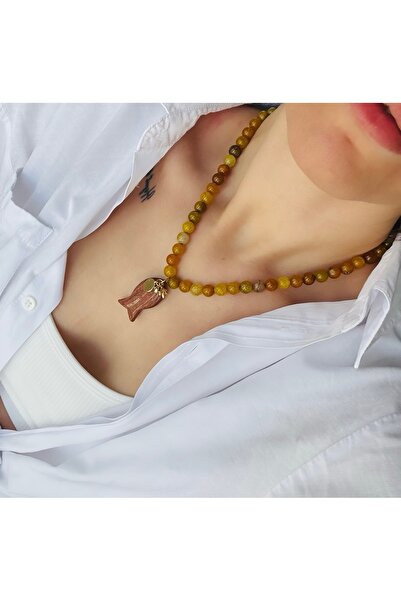 Markiz Takı Sitrin Taşı Doğal Taş Murano Cam Balık Kolye