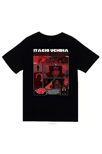 fame-stoned Μαύρο μπλουζάκι Naruto Itachi Uchiha Anime με στάμπα Unisex 100% βαμβάκι