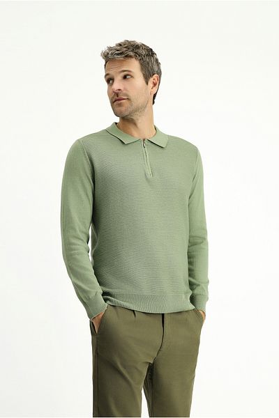 Kiğılı Polo Neck Regular Fit Zippered Patterned Cotton Knitwear Sweater
