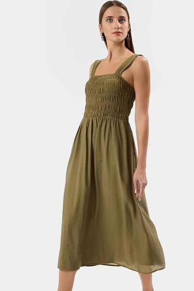 PayBuy Midi Length Crinckle Organza Woven Dress Square Neckline Lined Gipeli Design Comfortable Cut Modern Style